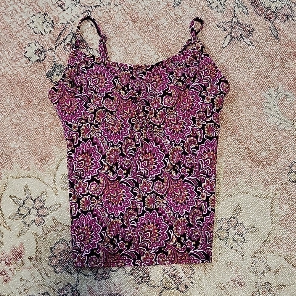 Lands' End Paisley Print Underwire Shelf Bra Removeable Pads Tankini Top Size 2